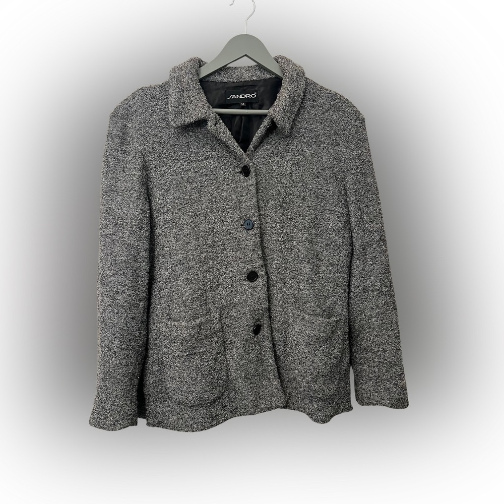 Sandro Paris Textured Knit Jacket Cozy Old Money Designer Classic SZ M